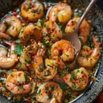 Plate of elegant lemon-garlic shrimp garnished with fresh herbs