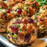 Festive Cranberry Turkey Stuffing Balls served on a platter