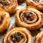 Fig Goat Cheese Pinwheels with puff pastry and thyme on a platter