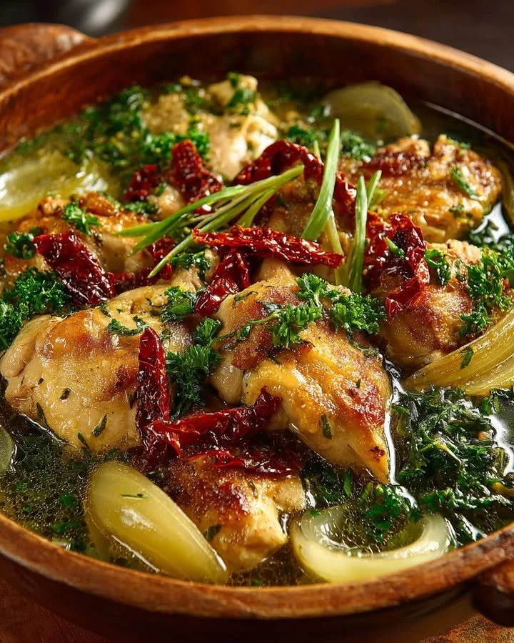 Bowl of traditional Filipino Chicken Tinola with fresh vegetables and chicken pieces.