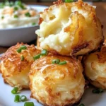 Fluffy cheesy mashed potato puffs served on a plate, golden and crispy.