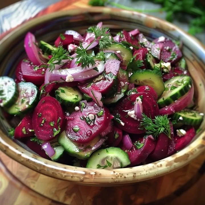Garden fresh cucumber and beetroot salad with herbs for a nutritious meal.