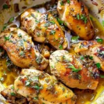 Garlic Butter Chicken served with herbs and a side of vegetables