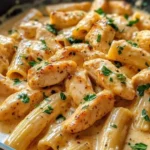 Delicious Garlic Chicken Pasta served in a bowl with herbs and grated cheese