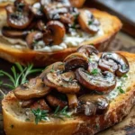 Delicious Garlic Mushroom Toast topped with fresh herbs and spices