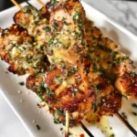 Delicious Garlic Parmesan Chicken Skewers grilled to perfection.