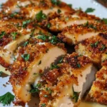 Garlic Parmesan Crusted Chicken with golden crispy coating