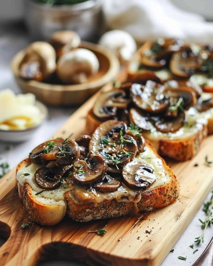 Delicious Garlic Swiss Mushrooms served on crispy toast