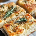 Freshly baked gluten-free focaccia topped with rosemary and parmesan cheese