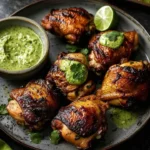 Grilled chicken served with a vibrant green sauce
