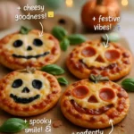 Halloween themed mini pizzas with spooky toppings
