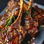 Herbaceous lamb chops served with fresh herbs and seasoning