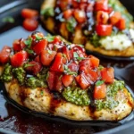 Delicious Italian Bruschetta Chicken with pesto and mozzarella