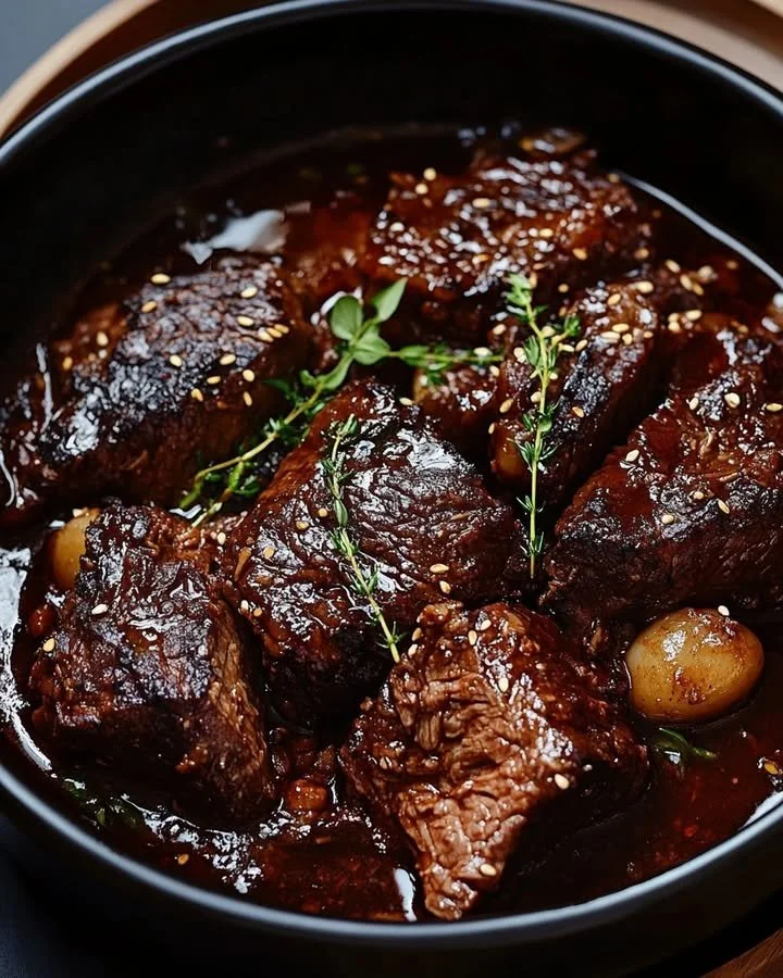 Korean-Style Gochujang Pot Roast served on a plate with vegetables