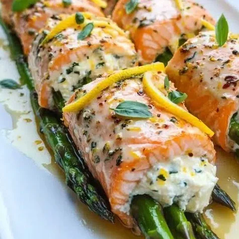 Lemon Basil Salmon Rolls served on a plate with fresh herbs