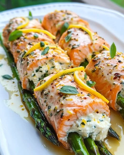 Delicious Lemon Basil Salmon Rolls on a platter