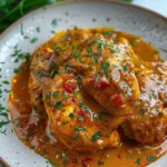 Luscious Paprika Cream Chicken served with a side of vegetables