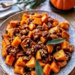 Delicious maple butternut squash dish garnished with herbs