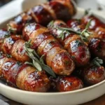 Maple-glazed bacon sausage bites served on a platter