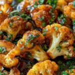 Maple Sriracha Cauliflower roasted with sweet and spicy glaze