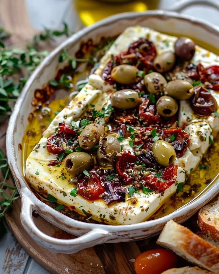 Mediterranean Feta Bake with olives and sun-dried tomatoes