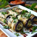 Mediterranean-inspired eggplant rolls filled with cheese and herbs