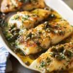 Mediterranean lemon-caper crusted cod fillets on a plate