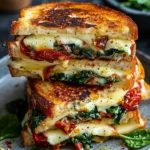 Mediterranean Spinach Grilled Cheese sandwich with sun-dried tomatoes