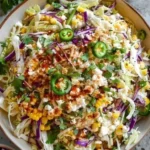 Delicious Mexican Street Corn Coleslaw served in a bowl with fresh toppings
