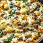 One-Pan Creamy Gnocchi Bake served in a skillet with cheese and herbs