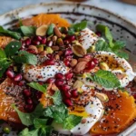 Orange Burrata Salad with fresh greens and citrus dressing
