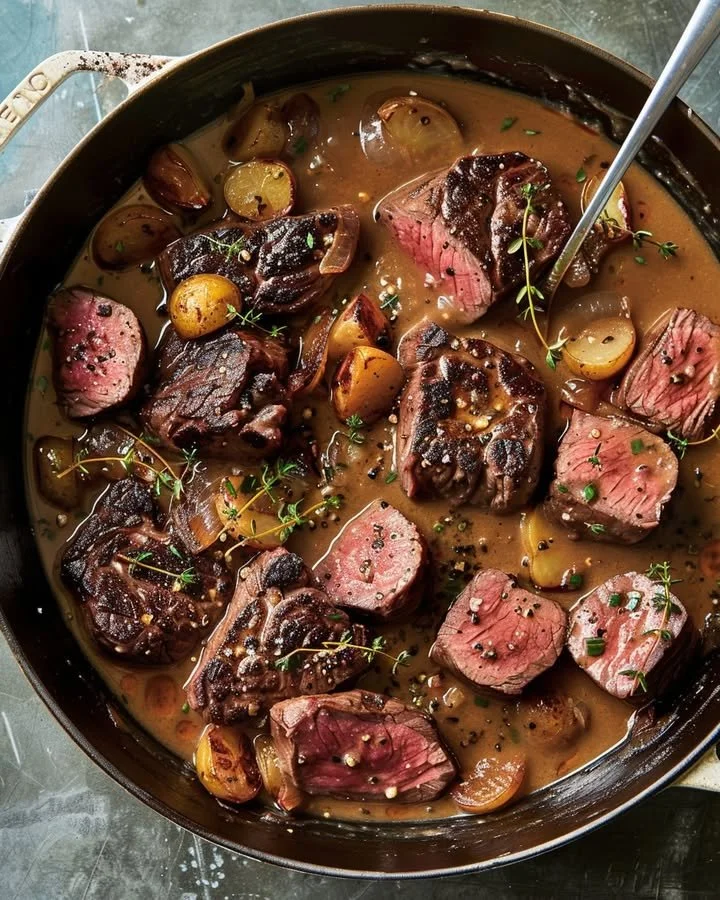 A bowl of flavorful pepper steak soup garnished with green onions.