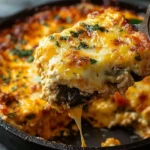 Delicious Poblano Pepper and Cheese Casserole topped with herbs
