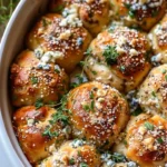 Delicious pretzel bites topped with blue cheese and fresh herbs