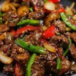 Delicious black pepper beef stir-fry served in a bowl with vegetables