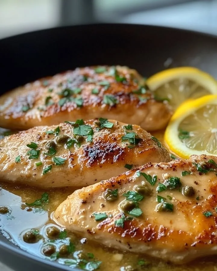 Delicious Quick Chicken Piccata served with lemon and capers