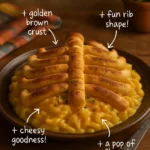 Rib Cage Mac & Cheese topped with crispy ribs and melted cheese