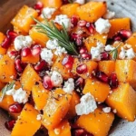 Bowl of delicious roasted butternut squash, garnished and ready to serve.