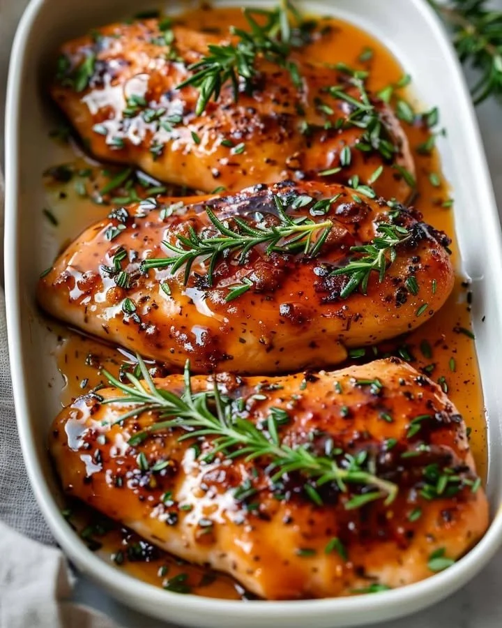 Rosemary Honey Mustard Chicken dish garnished with herbs and spices.