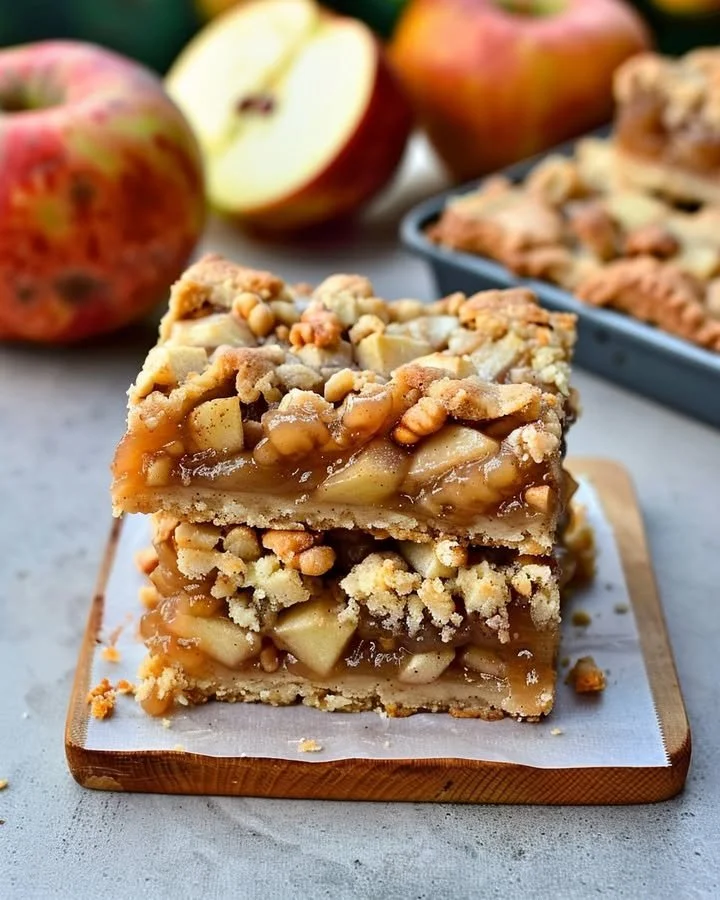 Delicious Rustic Apple Walnut Crumble Squares with crunchy topping