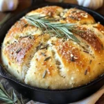 Delicious garlic rosemary skillet bread fresh out of the pan with herbs