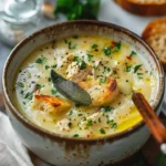 Sage and Garlic Chicken Soup in a bowl, steaming and delicious