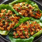 Savory chicken lettuce wraps with Thai chili sauce served on a plate