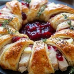 Savory Turkey and Cranberry Crescent Ring on a platter