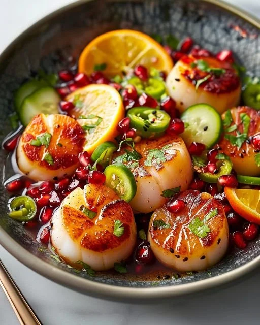 Scallop and Pomegranate Citrus Salad with vibrant colors and fresh ingredients