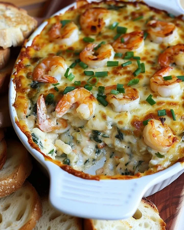 Creamy shrimp and crab spinach dip served with crackers and fresh vegetables