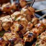 Sizzling air fryer Bang Bang Chicken skewers with creamy sauce