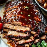 Delicious slow-cooked barbecue brisket with homemade barbecue sauce