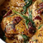 Flavorful Slow Cooker Tuscan Chicken with herbs and vegetables
