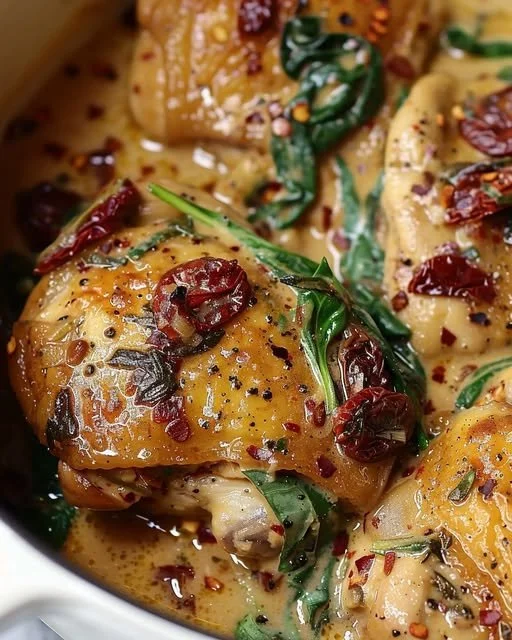 Flavorful Slow Cooker Tuscan Chicken with herbs and vegetables